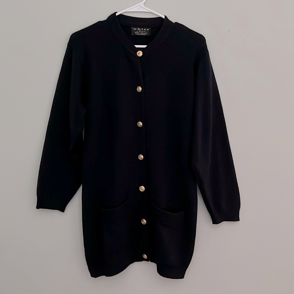 Women’s Vintage White of Norwich 100% Lambswool Navy Blue Cardigan Sweater S/M